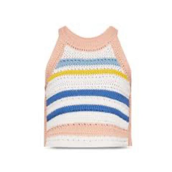 BCBGeneration Crochet Striped High Neck Sleeveless Cropped Knit Top - L - Picture 2 of 6